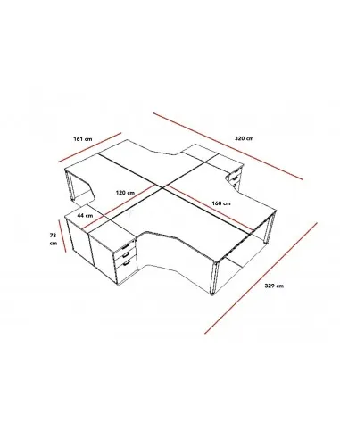 Bureau bench 4 personnes Tempo – Mobel  Linea.
