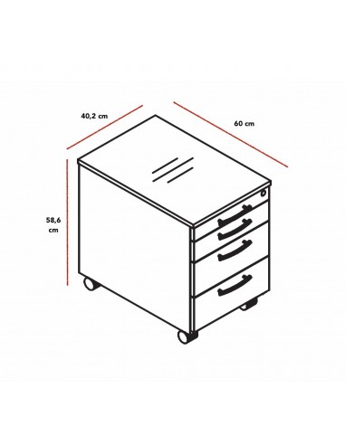 Caisson de rangement fixe pour bureau avec 3 tiroirs - KDT73 - MDD