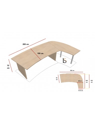 Bureau courbe Tono avec retour – Mobel Linea