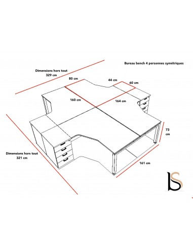 Bureau bench 4 personnes Quadra – Mobel  Linea.