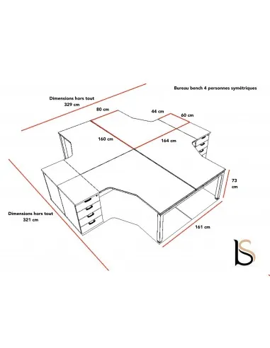 Bureau bench 4 personnes Quadra – Mobel  Linea.