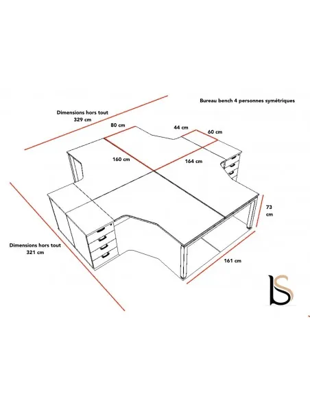 Bureau bench 4 personnes Quadra – Mobel  Linea.