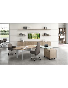 Bureau X time Next avec retour en verre et meuble de rangement intégré – Quadrifoglio. 2