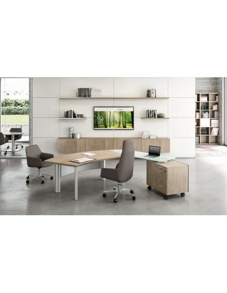 Bureau X time Next avec retour en verre et meuble de rangement intégré – Quadrifoglio.