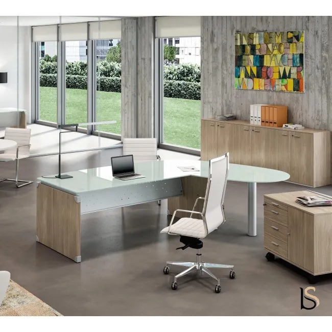 Bureau de direction en verre X time avec retour  – Quadrifoglio.