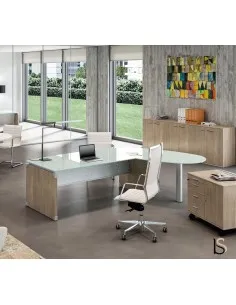 Bureau de direction en verre X time avec retour  – Quadrifoglio.