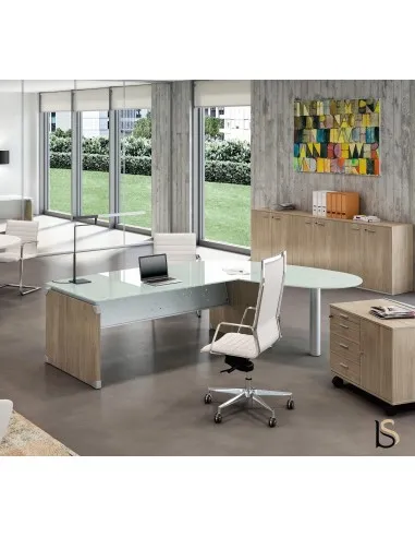 Bureau de direction en verre X time avec retour  – Quadrifoglio.