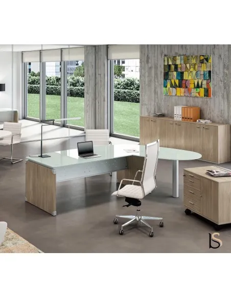 Bureau de direction en verre X time avec retour  – Quadrifoglio.