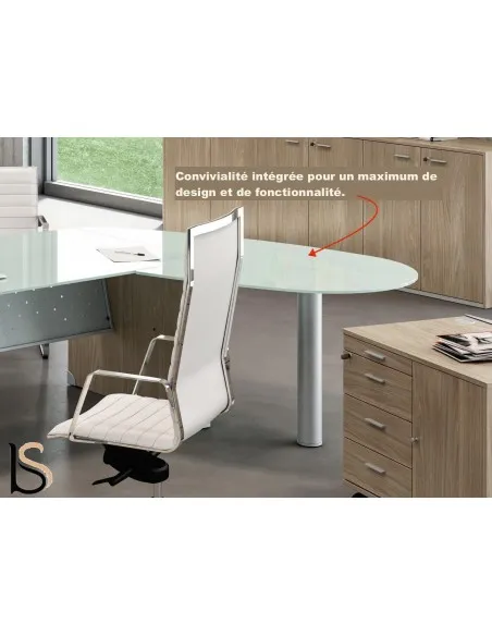 Bureau de direction en verre X time avec retour  – Quadrifoglio.