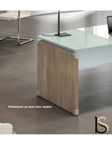 Bureau de direction en verre X time avec retour  – Quadrifoglio.