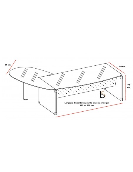 Bureau de direction en verre X time avec retour  – Quadrifoglio.