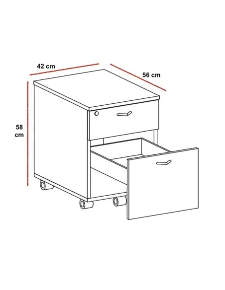 Caisson mobile 2 tiroirs dont un pour les dossiers suspendus pour mobilier Quadrifoglio.