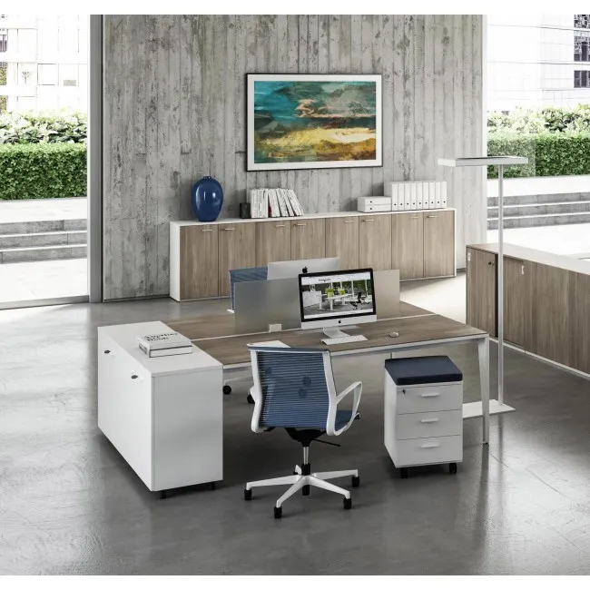 Bureau bench 2 personnes sur armoires X5 – Officity.