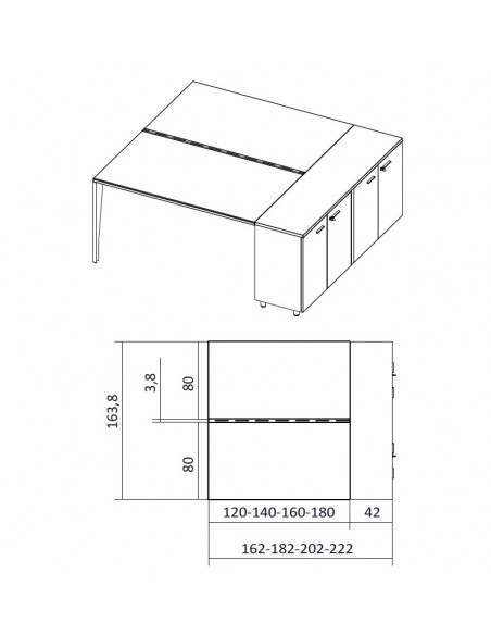 Bureau bench 2 personnes sur armoires X5 – Officity.