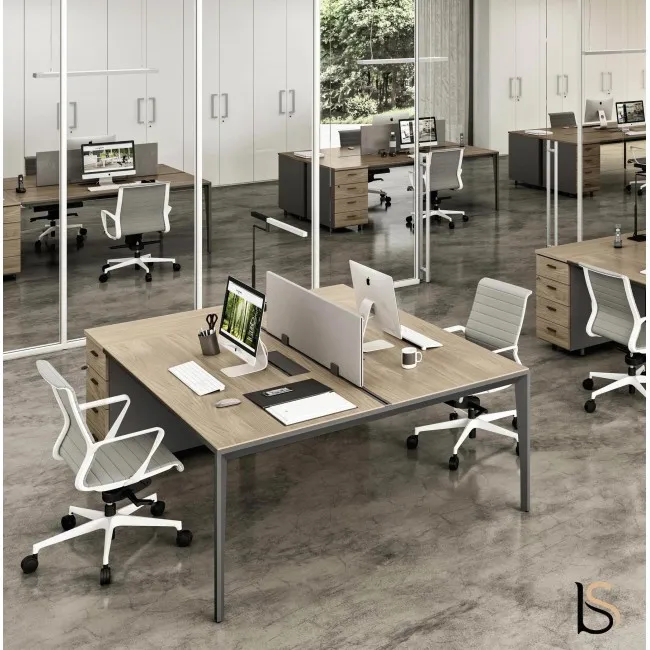 Bureau bench 2 personnes sur caissons X5 – Officity.