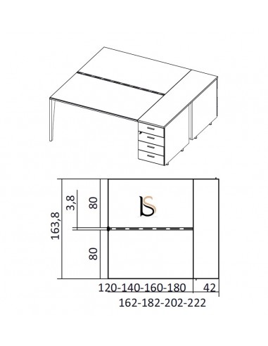 Bureau bench 2 personnes sur caissons X5 – Officity.