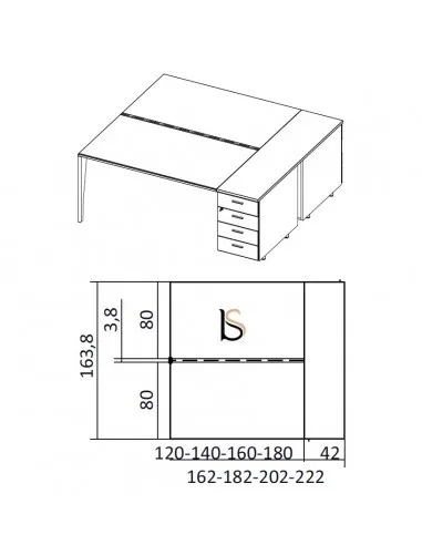 Bureau bench 2 personnes sur caissons X5 – Officity.