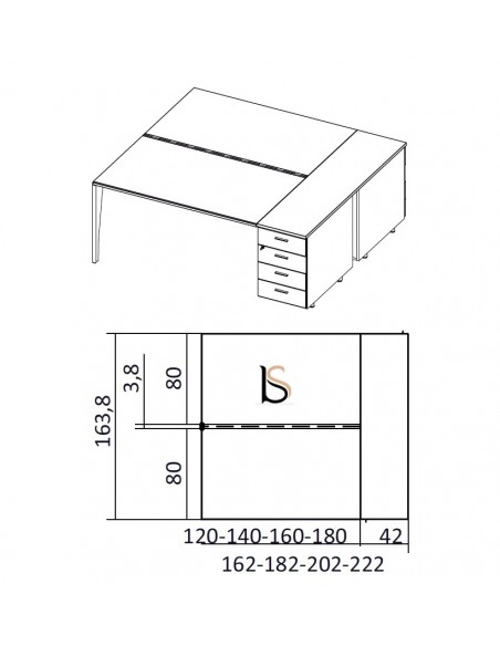 Bureau bench 2 personnes sur caissons X5 – Officity.