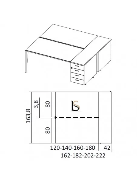 Bureau bench 2 personnes sur caissons X5 – Officity.