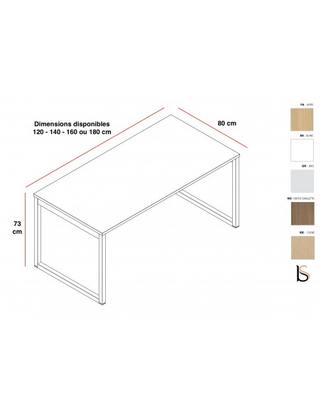 Bureau rectangulaire pieds bois Practika P4 – Quadrifoglio