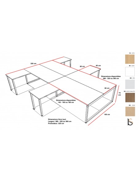 Bureau bench 4 personnes Practika P2 - Quadrifoglio