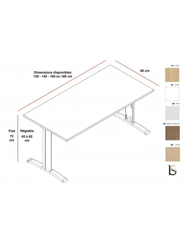 Bureau rectangulaire pieds bois Practika P4 – Quadrifoglio