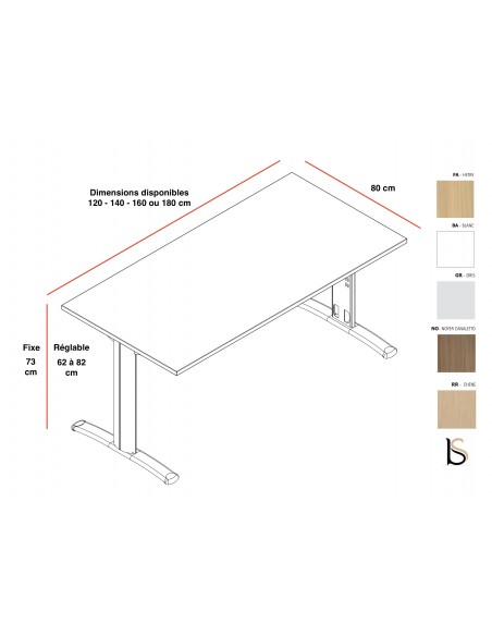 Bureau rectangulaire pieds bois Practika P4 – Quadrifoglio