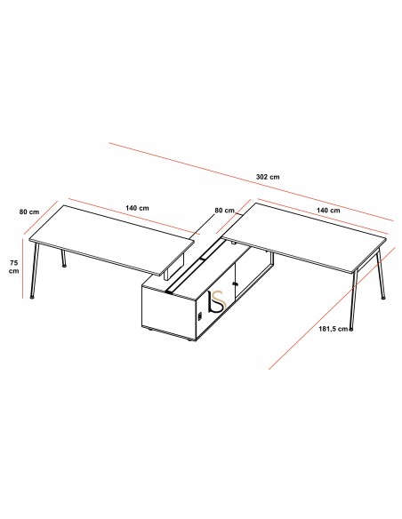 Bureau bench X3 avec rangement - Officity