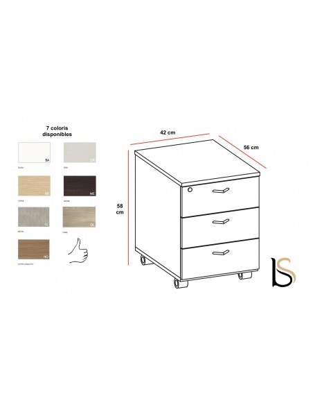 Caisson mobile 3 tiroirs avec coussin - Officity