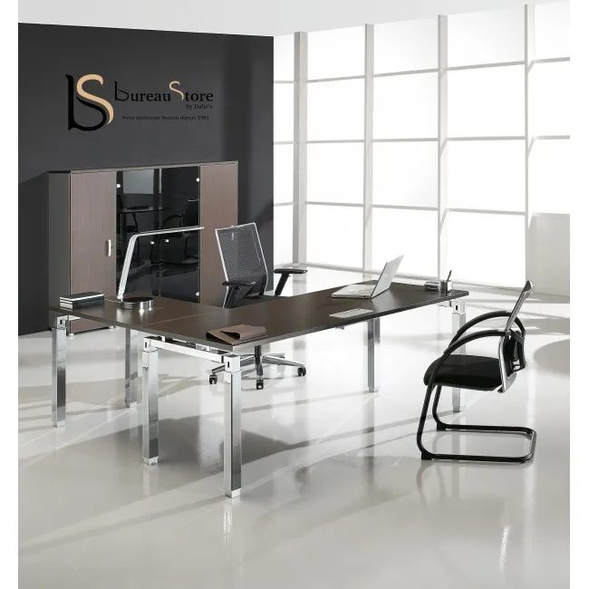 Bureau d’angle Rock K4 avec piètement Design finition chromée – Mobel Linea