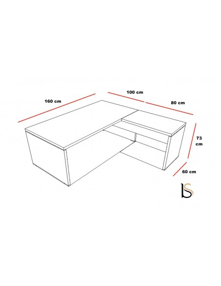 dimensions bureau de direction avec retour TAK – Mobel Linea - 160 cm