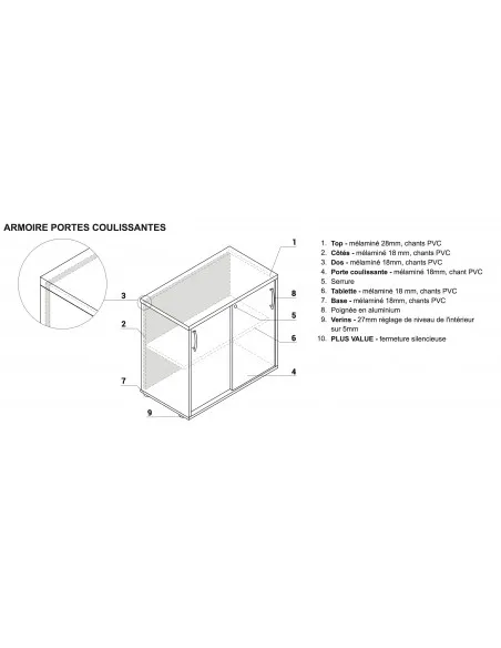 Armoire basse portes coulissantes - MDD