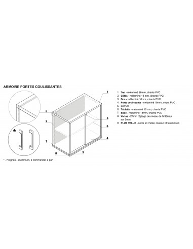 Armoire hauteur bureau avec portes coulissantes - MDD