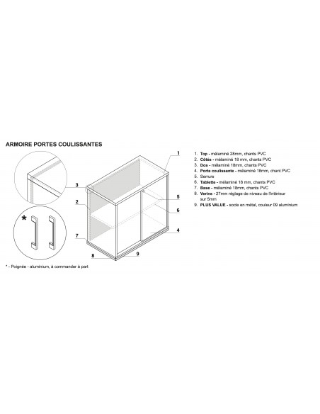 Armoire hauteur bureau avec portes coulissantes - MDD