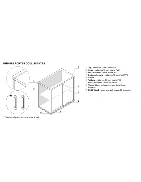 Armoire hauteur bureau avec portes coulissantes - MDD