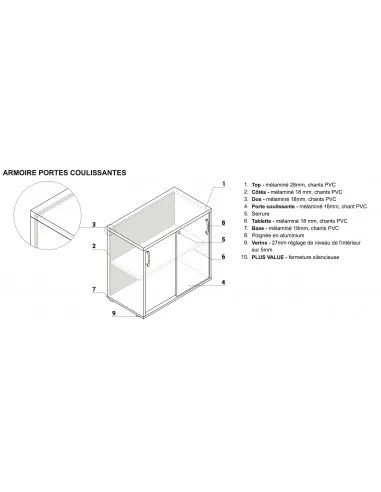 Armoire mi-haute portes coulissantes - MDD