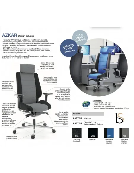 Fauteuil ergonomique Azkar en tissu - Sokoa