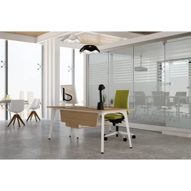 Bureau droit X2 avec crédence de rangement - Officity