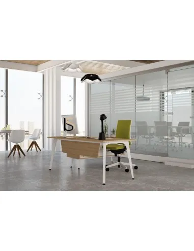 Bureau droit X2 avec crédence de rangement - Officity