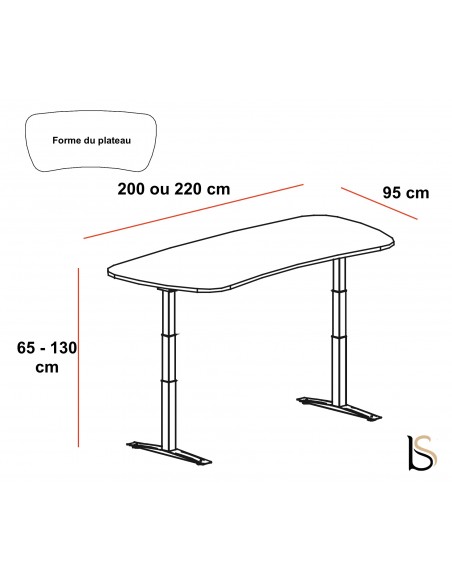 Bureau réglable en hauteur angles arrondis - Mobel Linea
