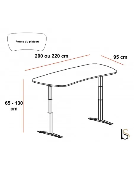 Bureau réglable en hauteur angles arrondis - Mobel Linea