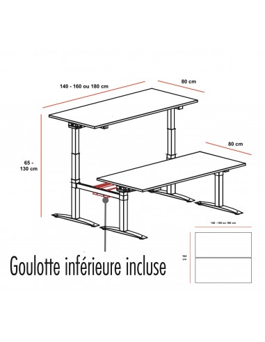 Dimensions bureau bench réglable en hauteur UP - Mobel Linea