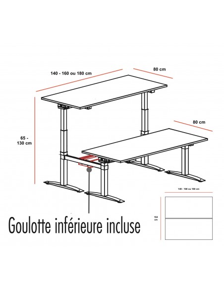 Dimensions bureau bench réglable en hauteur UP - Mobel Linea