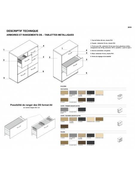 Armoire avec tiroirs pour le classement des dossiers suspendus