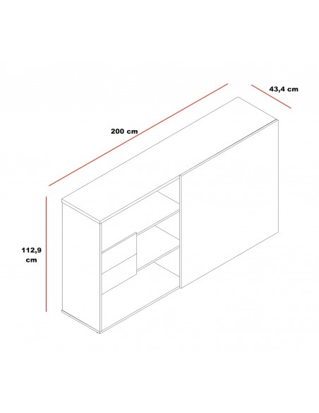 Armoire de bureau avec porte coulissante en stratifié, différents coloris disponibles, tiroirs de rangement de série.