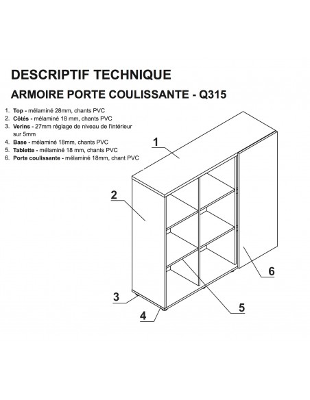 Armoire moyenne avec porte coulissante - MDD