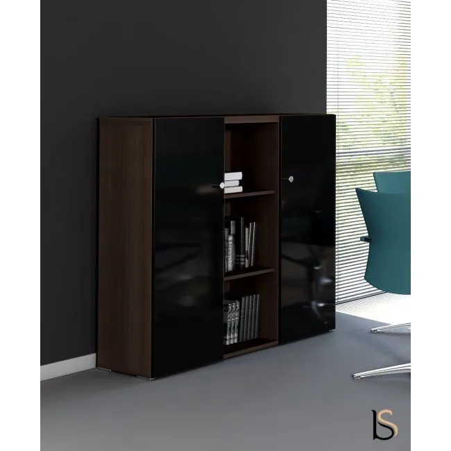 Armoire bibliothèque avec portes battantes brillantes – MDD