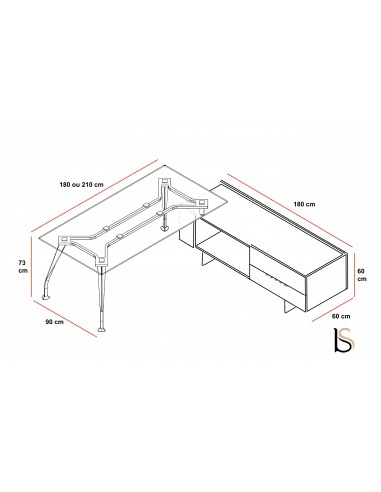 Bureau de Direction en verre Segno avec crédence – Dellarovere