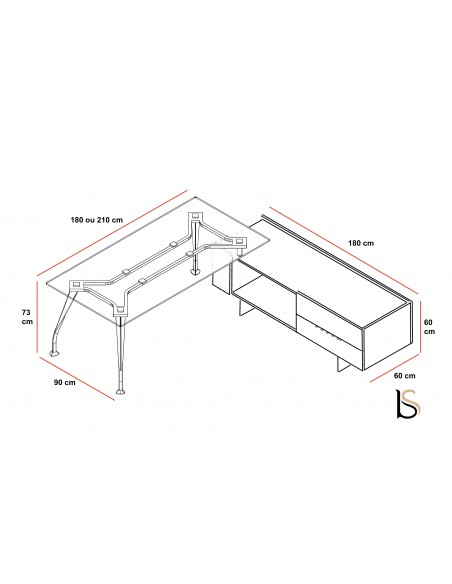 Bureau de Direction en verre Segno avec crédence – Dellarovere