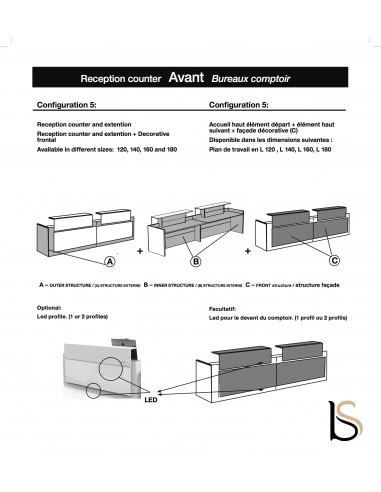 Banque d'accueil 2 personnes Avant - Ofitres